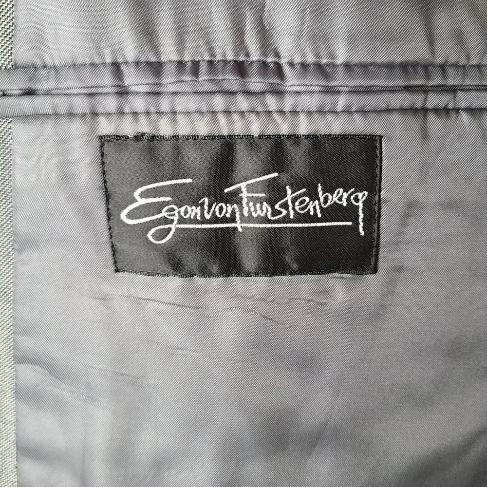 Egon Von Furstenberg Jacket Mens 44L Gray Blazer Double Breasted Wool Blend VTG
